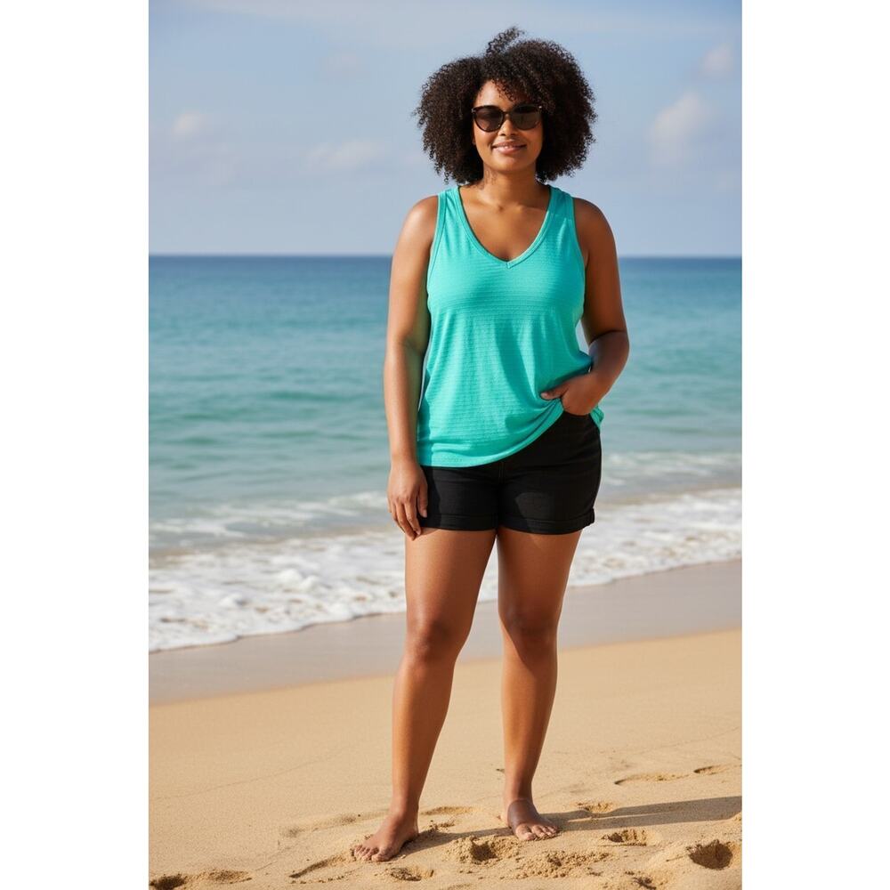 Women's Eddie Bauer Ripple Jacquard V-neck Tank Top, XXL, Seagreen NWT